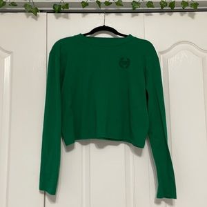 Green Long-Sleeve Crop Top